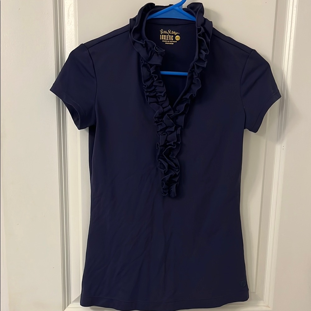 Lilly Pulitzer Midnight Blue Ruffle Golf top